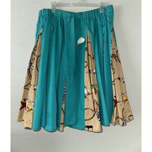 VTG square dance‎ Circle Skirt Native American Theme Inlaid Panel with Belt M